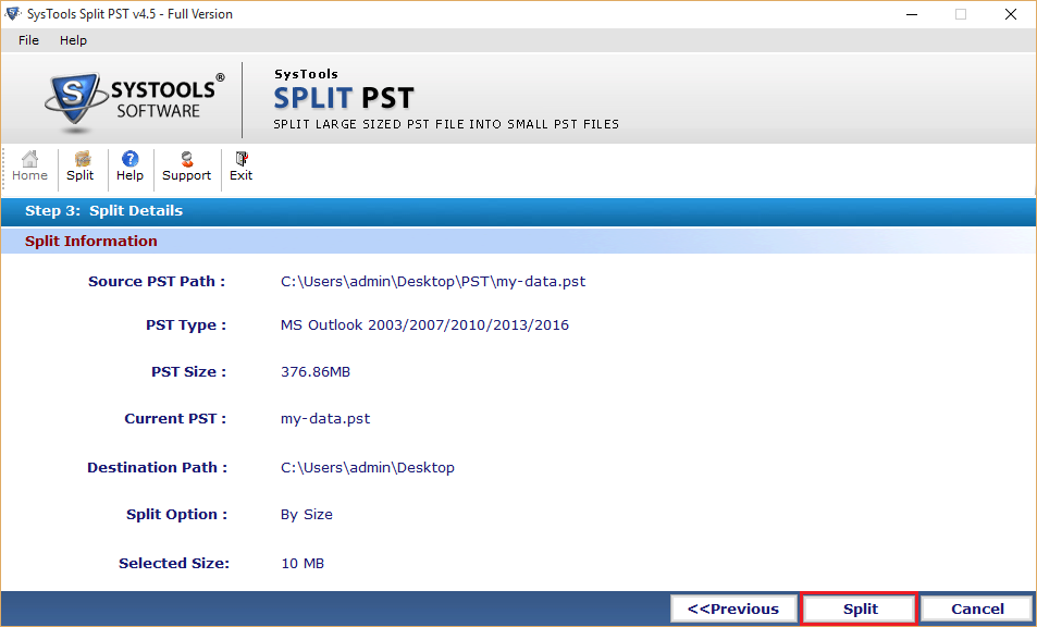 Split information